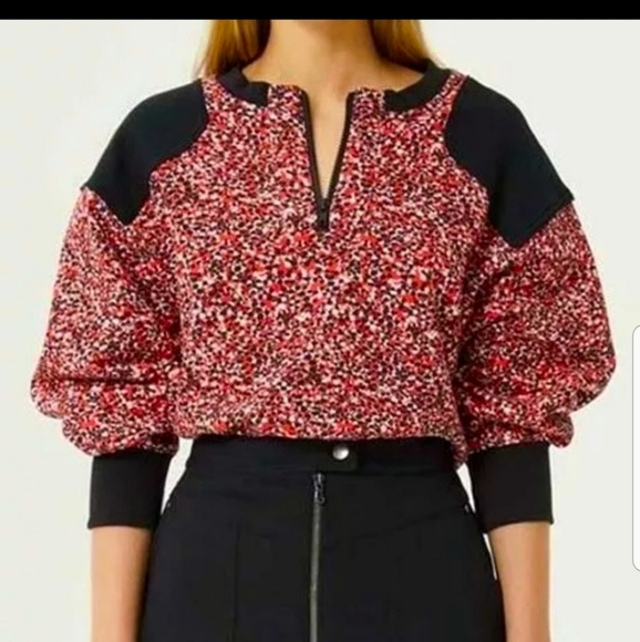 Rebecca Minkoff | Sara Ditsy Floral Sweater 1/4 zip - Picture 3 of 9